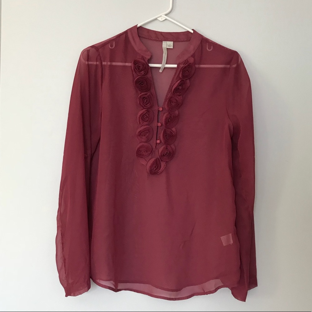 LC Lauren Conrad | Sheer Blouse with Roses - Picture 3 of 5